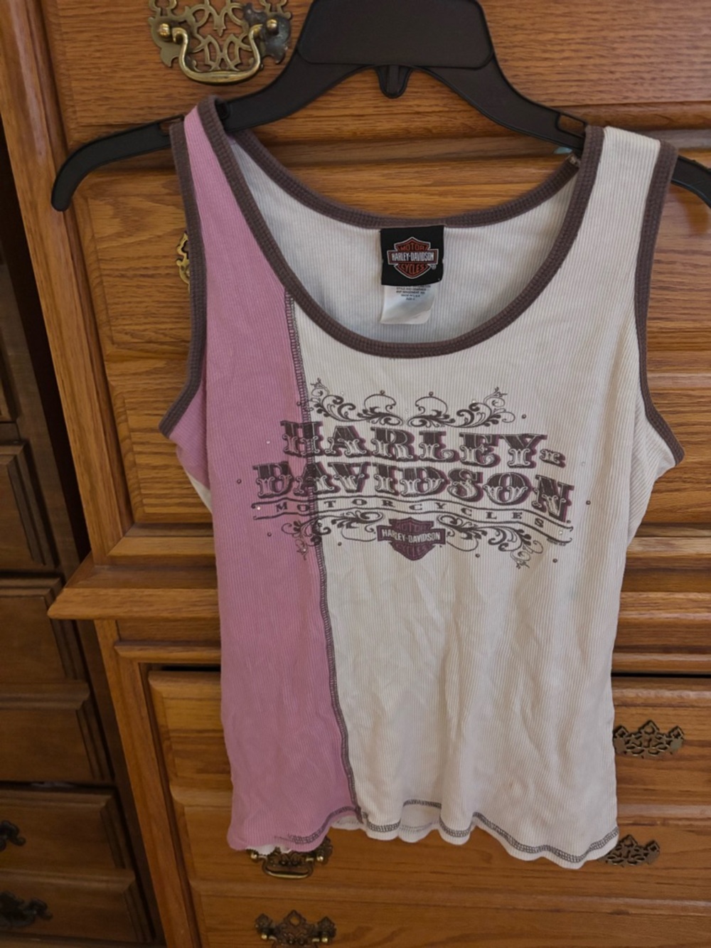 Harley-Davidson Pink & Cream Ribbed Women's Tank with Brown Trim